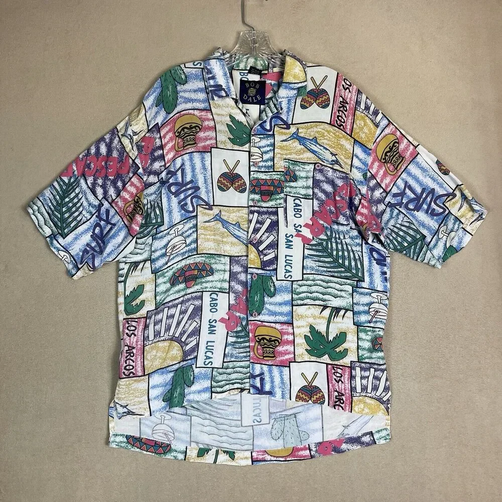 Bob and Dale Shirt Mens M Multicolor Cabo San Lucas‎ Summer Beach Print Vintage